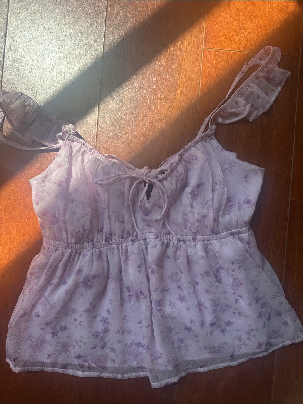 Hollister Lavender Floral Ruffle Strap Camisole